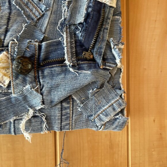 Upcycled Distressed Jeans Denim Patchwork Wall Art Textile Grunge Raw Brutalist - Picture 3 of 5